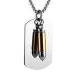 AsAlways Mens Punk Stainless Steel Waterproof Bullet Military Army Style Dog Tag Alloy Pendant Necklace with 22+2 Inch Chain