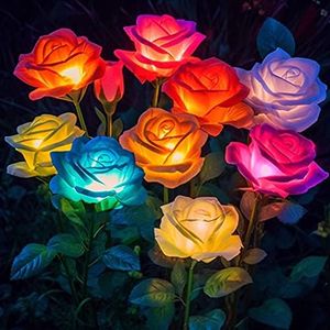 BOMIER Solar Garden Lights, 6 Pack Solar Flowers Outdoor Waterproof with Rose, Garden Lights Solar Powered Waterproof, Solar Flower Lights, Solar Lights for Outside Garden Patio Yard Decorations