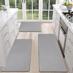 HEBE Anti Fatigue Kitchen Mats for Floor Set of 3 Cushioned Kitchen Rug Sets 3 Piece Non Slip Kitchen Rugs and Mats Waterproof Comfort Standing Mat Runner for Home Office,Sink,Laundry, Grey