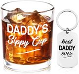 Futtumy Daddy's Sippy Cup Whiskey Glass with Best Daddy Ever Keychain, Funny Dad Gifts for Men Dad New Dad Stepdad Promoted to Dad, Dad Old Fashioned Glass for Christmas Birthday Fathers Day, 10oz