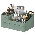 Makeup Organizer With Drawers, Countertop Organizer for Cosmetics, Vanity Holder for Lipstick, Brushes, Lotions, Eyeshadow, Nail Polish and Jewelry (Green)