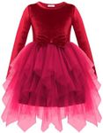 Arshiner Girls Chrsitmas Dress Tulle Long Sleeve Velvet Red Tutu Dresses for Kids Xmas Holiday Burgundy Dresses Size 6