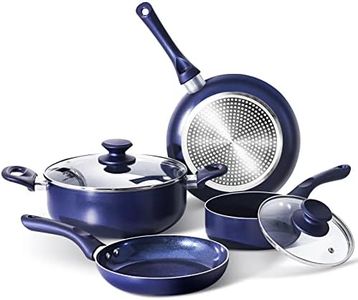 6 Pieces Pots and Pans Set,Aluminum Cookware Set, Nonstick Ceramic Coating, Fry Pan, Stockpot with Lid, Blue