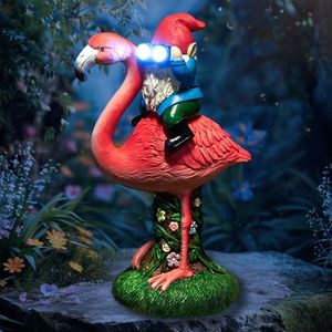 ArtTerpnica Solar Flamingo Gnome Garden Decor Statue