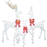 HOYECHI Lighted Christmas Decoration Deer 3 Piece, Light up Christmas Decor Reindeer Family Set for Indoor Outdoor Front Yard Porch with LED Lights, Plug, Extension Cord, Ground Stakes - White