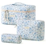 HBselect 3 PCS Quilted Makeup Bag, Cotton Large Travel Makeup Bag, Cute Floral Coquette Make up Bag Cosmetic Bag Toiletry Bag for Women Girls