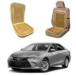 Oshotto Car Wooden Bead Seat Cushion with Velvet Border Compatible with Toyota Camry - Beige - 1 Piece