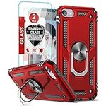 iPod Touch 7 Case, iPod Touch 6 Case, iPod Touch 5 Case with 2 Pack Tempered Glass Screen Protector, LeYi Military Grade Phone Case with Car Mount Kickstand for Apple iPod Touch 7th/6th/5th Gen Red