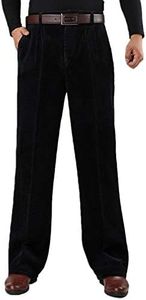 Flygo Mens Wale Stretch Expandable Waist Straight-Fit Corduroy Pant Non-Iron (31, Black)