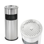 IRONWALLS Indoor Outdoor Trash Can with Lid, Silver Floor Standing Stainless Steel Garbage Bin with Removable Ashtray, Inner Barrel, Commercial Waste Bin Container Trash Receptacle, Patio Garbage Can