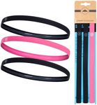 Tough Headwear Athletic Headband Set - Thin Headbands for Women - Elastic Sport Hair Bands Men - Skinny Sports Hairbands - Non Slip Athletic Head Bands for Sports - Black and Pink