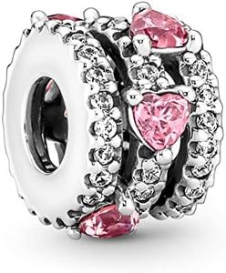 LaMenars Ciondolo Zircone Rosa per Braccialetti Ciondoli con Perline in Argento Sterling 925 con Cubico Buon Compleanno Anniversario Gioielli Regali per Donne Ragazze Moglie