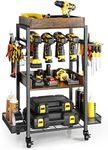 Power Tool Organizer Garage Storage Organization Shelving Tool Holder Drill Rack Shelf Rolling Cart Open Tool Chest Cabinet Box Organizer with Wheels Workshop Garage Gift Ideas for Men Dad