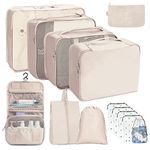 Packing Cubes for Travel, 13pcs Travel Organiser Set Including Travel Cubes Toiletry Bag Shoes Bags Storage Bags, Luggage Cubes for Suitcase Packing (Beige)