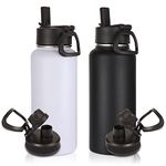 Volhoply 32 oz Insulated Water Bottles Bulk 2 Pack with Straw Lid & Spout Lid,Stainless Steel Sports Water Bottle,Double Wall Vacuum Thermos,Leakproof Wide Mouth Metal Flask for Hiking,Camping(Mix,2)