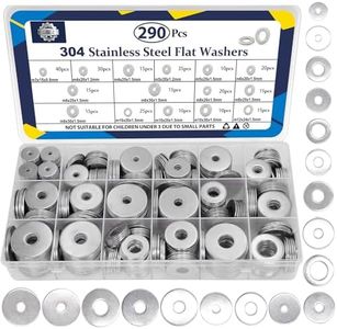 ZQZ 290Pcs Flat Washers, 304 Stainless Steel Fender Washers Assortment, 15 Different Sizes Wide Washer M3 M4 M5 M6 M8 M10 M12 Assorted Flatwashers Kit