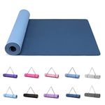 Good Nite Yoga Mat Exercise Mats Workout Pilates Fitness Mat for Women Men Non-Slip Thick 6mm High Density Gymnastics Mats with Carry Strap Tpe 183 x 61 x 0.6cm(Dark Blue/Sky Blue)