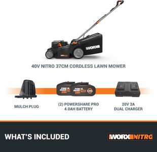 Worx 40V Cordless Lawnmower – 37cm Cutting Width