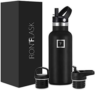 IRON °FLASK Sportwasserflasche - 470 ml, 3 Deckel (Strohdeckel), vakuumisolierter Edelstahl, heiß kalt, doppelwandig, Thermobecher, Standard-Metallflasche