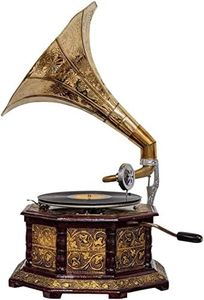 Gramophone Player Original Working Old Replica Gramophone Player with 1 Demo Record Octagon Wooden & Brass 38x38x52 cm Size