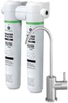 GE Dual Stage Under Sink Water Filtration System with Faucet | Reduces Lead, Chlorine & More | Easy Install | Twist & Lock Design | Replace Filters (FQK2J) Every 6 Months | GXK255TBN,White (Pack of 1)