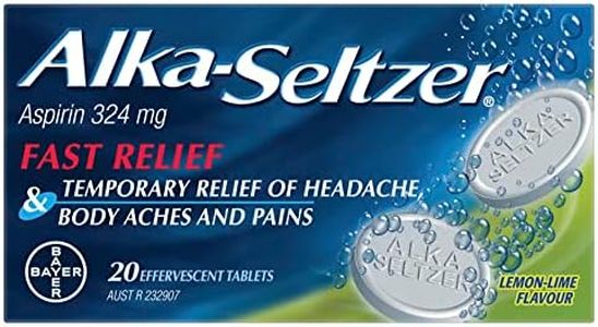 Alka Seltzer Fast Relief Pain Relief Effervescent Tablets with Aspirin, Fast and Effective Pain Reliever for Temporary Body Ache and Headache Relief, Lemon Lime Flavour, 20 Count