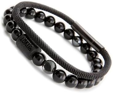 Pulseras Hombre | Turmalina Negra Piedra Natural | Regalos para hombre | Pulsera todos Elástica Piedras Naturales y Pulsera Hombre Cuerda Náutica | Productos Elegibles | Monedero PVC incluido (Negro)