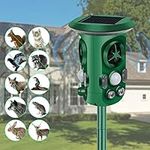 QMCAHCE Solar Bird Deterrent, 360° Ultrasonic Deterrent Dog Chaser, USB/Solar Powered Motion Detection Deterrent with LED Light, Waterproof Deterrent for Squirrels, Cat, Bird, Rabbit, Raccoon