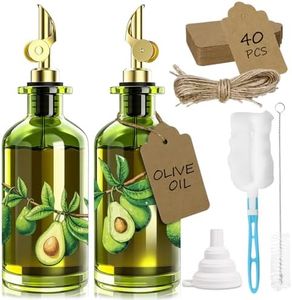 EJGIEGSO Olive Oil Dispenser Bottle for Kitchen, 12oz/350ml Extra Thick Glass Oil and Vinegar Cruet with Stainless Steel Pourer, Funnel & Cleaning Brush, Premium Oil Dispenser Set (Avocado)