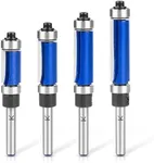NICAVKIT 4Pcs Top and Bottom Bearing Flush Trim Router Bits Set 1/4 Inch Shank, Carbide Pattern Flush Trim Cut Router bit, 1/2 Inch Cutting Diameter, 3/4", 1", 1-1/4", 1-1/2" Inch Cutting Length