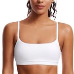 CRZ YOGA Womens Butterluxe Adjustable Spaghetti Strap Sports Bra - Scoop Neck Wireless Padded Bra Yoga Workout Crop Top White Small