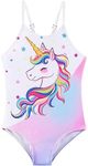 Girls One Piece Swimsuit Kid Unicorn Beach Swimwear Toddler 1-Piece Bathing Suit, Rainbow, 5T