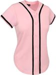 Hat and Beyond Womens Baseball Button Down Tee Short Sleeve Softball Jersey Active Shirts Made in USA, 3up01 Pink/Black, X-Large