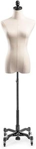 Female Display Dress Form Mannequin in Natural Canvas on Metal Rolling Base by TSC-Medium-Black