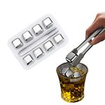 Whiskey Stones Stainless Steel Ice Cubes, 8 PCS Reusable Whiskey Metal Chilling Stones for Whiskey Wine Beer Vodka Liqueurs Drinks