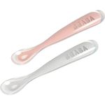 BÉABA - Baby Spoons - Silicone weaning spoon - Set of 2 - 1st stage - With carrying case - Pink