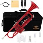 Glory Bb Trumpet - Trumpets for Beginner or Advanced Student with Case, pair of gloves-Red