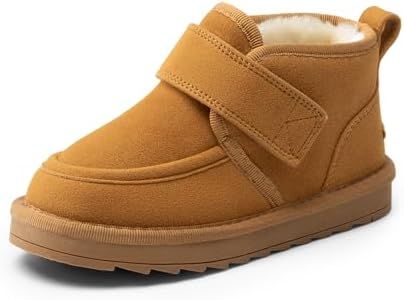 DREAM PAIRS Boys Boots Kids Girls Winter Warm Faux Fur Walking Ankle Boots FuzzyGo Kid's Cozy Tap for Toddler/Little Kid,Size 11 Little Kid,Chestnut,SDSB2407K