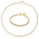 lureme Gold Paperclip Chain Necklace and Barcelet Set for Women Figaro Chain Necklace Bracelet Pig Nose Chains Dainty Jewelry Gift for Women Girls (st000794), Metal, crystal,