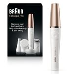 Braun FaceSpa Pro 911 Facial Epilator White/Bronze – 3-in-1 Facial Epilating, Cleansing & Skin Toning System for Salon Beauty at Home with 3 Extras, 1 Pack (Count of 4)