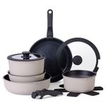 Country Kitchen 16 Piece Pots and Pans Set - Safe Nonstick Kitchen Cookware with Soft Touch Removable Handle, RV Cookware Set, Oven Safe (Grey)