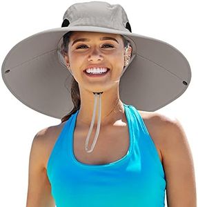 Leotruny Women Super Wide Brim Sun Hat UPF50+ Waterproof Bucket Hat for Fishing, Hiking, Camping, Light Grey, One Size