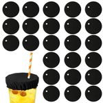 25pcs Universal Drink Covers Scrunchies, Elastic Stretchable Polyester Cup Cover with Straw Hole Reusable Drink Protector Cap for Women Fits Most Glass Cups (Black)