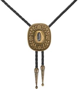 Superkred Bolo Tie for Men - Bolo Tie Necktie, Western Style Vintage Accessories, Leather Necktie Rope Cord (Black Gem-Bronze)
