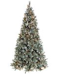WeRChristmas 5 ft Pre-Lit Scandinavian Blue Spruce Pine Cone and Berry Christmas Tree with 200 Warm White LED Lights/ 8 Setting Controller/ Easy Build Hinged Branches