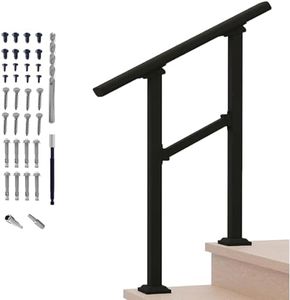 Hand Rails for Outdoor Steps,2 Step Stair Handrail & Indoor Stair Railing Kit，Black Railings for Outdoor Steps and Hand Rails for Seniors for Porch Railing & Deck Hand Rail(1-2 Step)