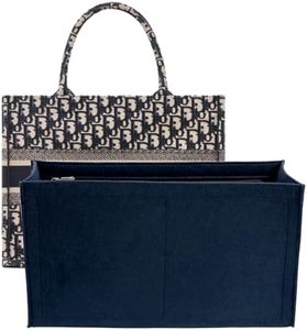 LOUKAYCCI Purse Insert Organizer for Medium dior book tote Bag Insert，Premium Purse Felt Insert Multiple Pockets (DarkBlue, Large)