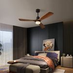 Chriari Ceiling Fans with Lights, 3 Wood Fan Blades, 52" Black Classical Style Fan with Remote Control, Noiseless Reversible DC Motor for Bedroom/Living Room/Study/Porch