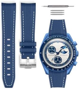 HORACE Correa reloj de goma compatible Omega x Swatch MoonSwatch 20mm (Azul - Costuras blancas)