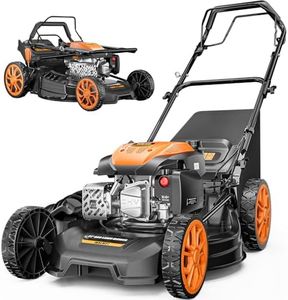 21” Self Propelled Lawn Mower Gas, 170CC 4-in-1 Mulch/Rear Bag/Side Discharge/Rear Discharge, Walk-Behind Gas Lawnmower with 7-Position Cutting Height, Foldable Gas Powered Lawn Mowers for Yard Garden